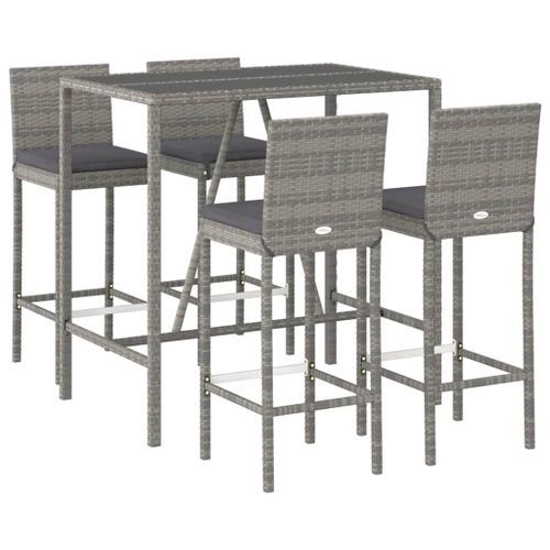 Ensemble de bar de jardin 5 pcs avec coussins gris poly rotin - Photo n°3; ?>