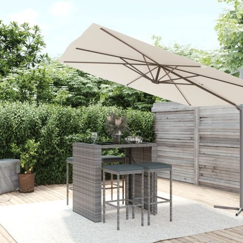 Ensemble de bar de jardin 5 pcs avec coussins gris poly rotin - Photo n°2; ?>