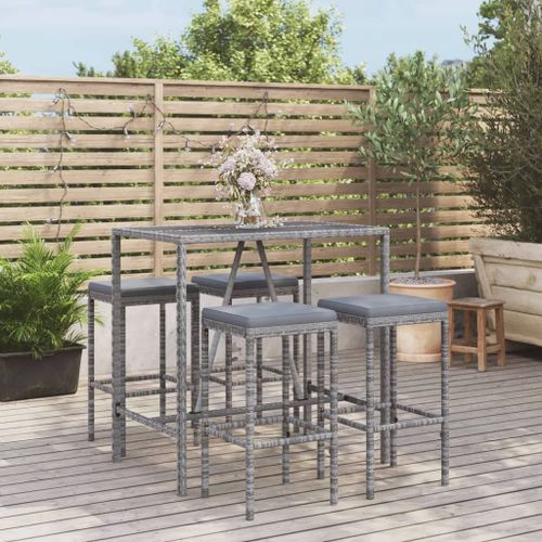 Ensemble de bar de jardin 5 pcs avec coussins gris poly rotin - Photo n°2; ?>