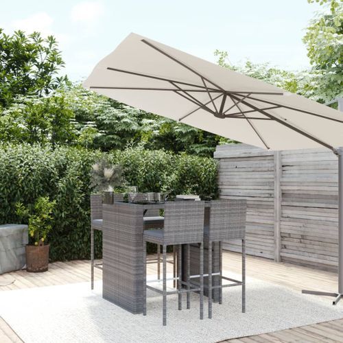 Ensemble de bar de jardin 5 pcs avec coussins gris poly rotin - Photo n°2; ?>