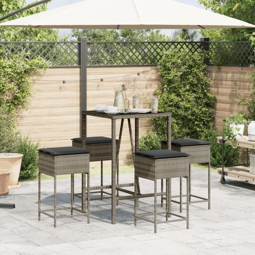 Ensemble de bar de jardin 5 pcs avec coussins gris poly rotin - Photo n°3; ?>