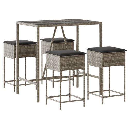 Ensemble de bar de jardin 5 pcs avec coussins gris poly rotin - Photo n°2; ?>