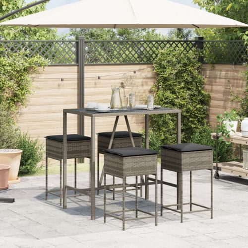 Ensemble de bar de jardin 5 pcs avec coussins gris poly rotin - Photo n°3; ?>