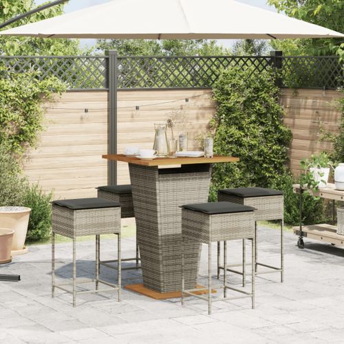 Ensemble de bar de jardin 5 pcs avec coussins gris poly rotin - Photo n°3; ?>