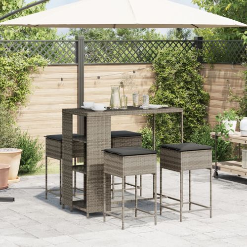 Ensemble de bar de jardin 5 pcs avec coussins gris poly rotin - Photo n°3; ?>