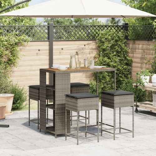 Ensemble de bar de jardin 5 pcs avec coussins gris poly rotin - Photo n°3; ?>