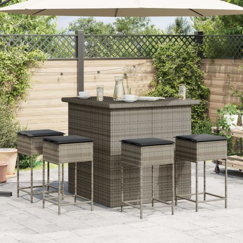 Ensemble de bar de jardin 5 pcs avec coussins gris poly rotin - Photo n°3; ?>