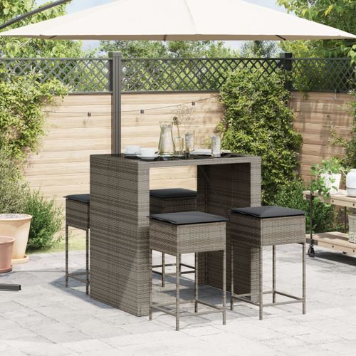 Ensemble de bar de jardin 5 pcs avec coussins gris poly rotin - Photo n°3; ?>