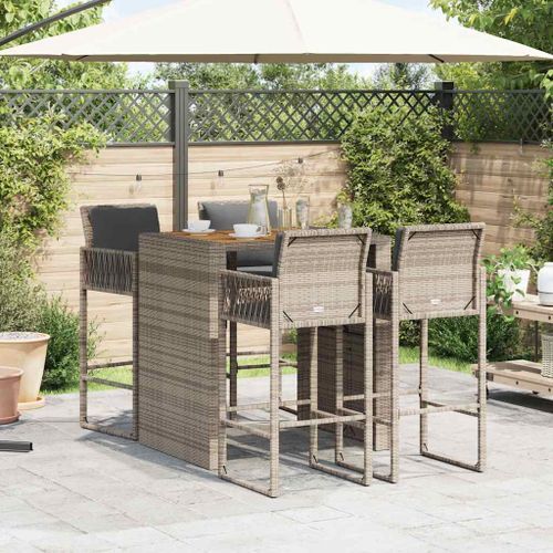 Ensemble de bar de jardin 5 pcs avec coussins gris poly rotin - Photo n°3; ?>