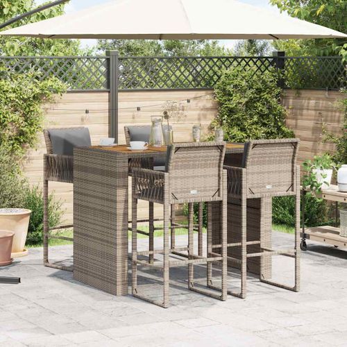 Ensemble de bar de jardin 5 pcs avec coussins gris poly rotin - Photo n°3; ?>