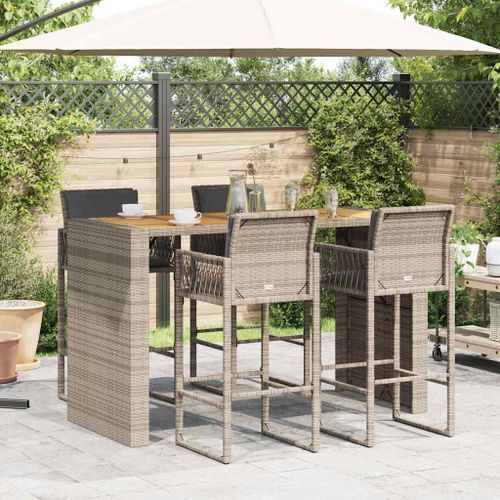 Ensemble de bar de jardin 5 pcs avec coussins gris poly rotin - Photo n°3; ?>