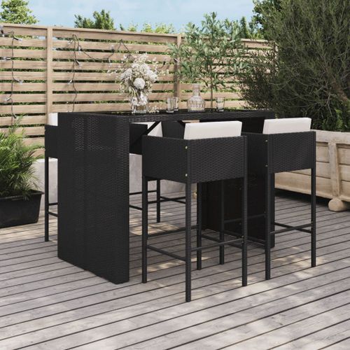 Ensemble de bar de jardin 5 pcs avec coussins noir poly rotin - Photo n°2; ?>