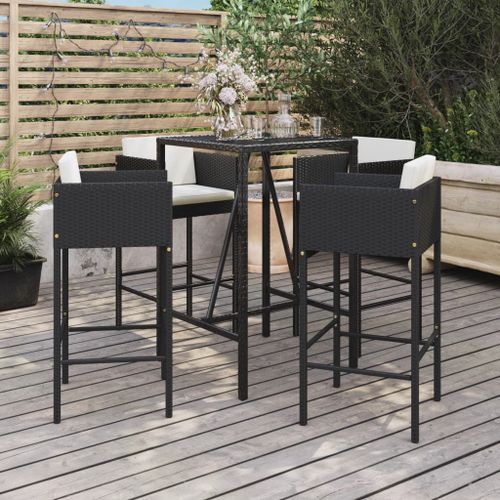 Ensemble de bar de jardin 5 pcs avec coussins noir poly rotin - Photo n°2; ?>