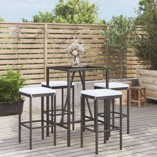 Ensemble de bar de jardin 5 pcs avec coussins noir poly rotin - Photo n°2; ?>