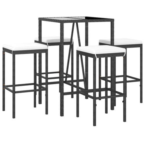 Ensemble de bar de jardin 5 pcs avec coussins noir poly rotin - Photo n°3; ?>