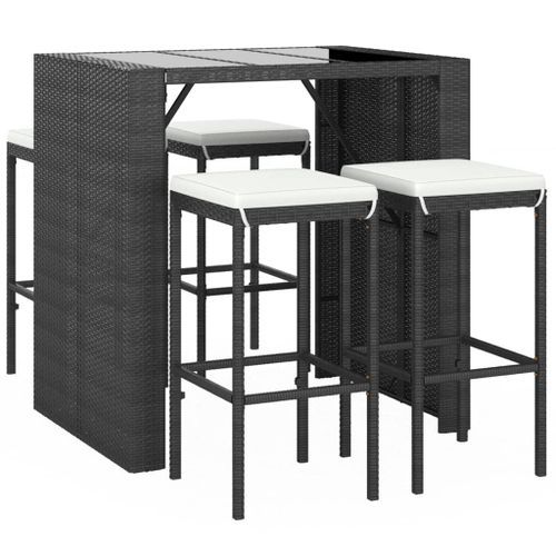 Ensemble de bar de jardin 5 pcs avec coussins noir poly rotin - Photo n°3; ?>