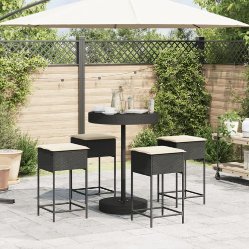 Ensemble de bar de jardin 5 pcs avec coussins noir poly rotin - Photo n°3; ?>