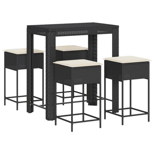 Ensemble de bar de jardin 5 pcs avec coussins noir poly rotin - Photo n°2; ?>