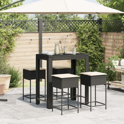 Ensemble de bar de jardin 5 pcs avec coussins noir poly rotin - Photo n°3; ?>