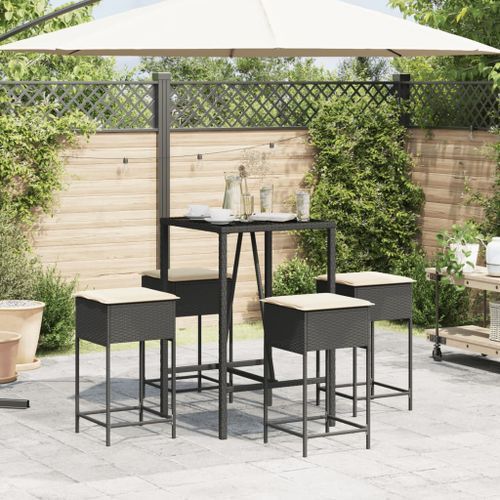 Ensemble de bar de jardin 5 pcs avec coussins noir poly rotin - Photo n°3; ?>