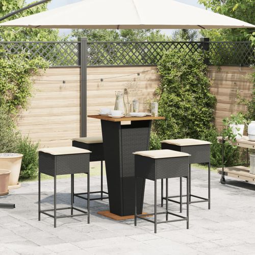 Ensemble de bar de jardin 5 pcs avec coussins noir poly rotin - Photo n°3; ?>