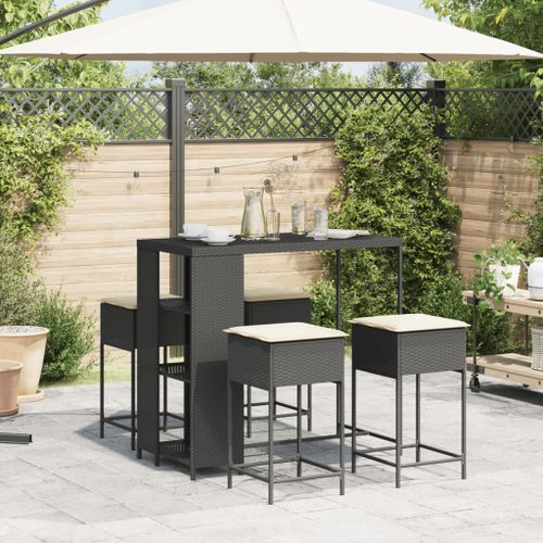 Ensemble de bar de jardin 5 pcs avec coussins noir poly rotin - Photo n°3; ?>