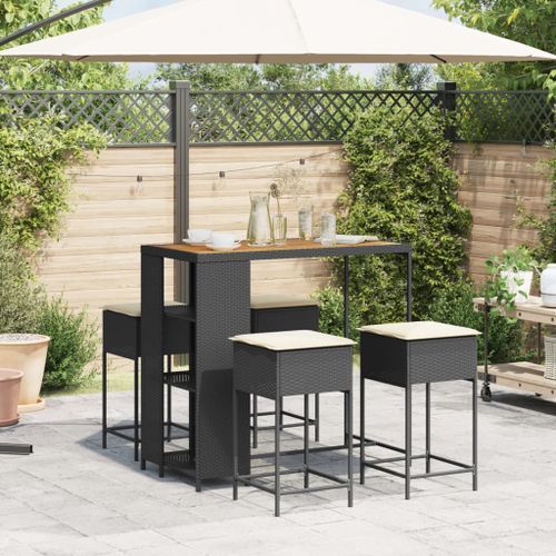 Ensemble de bar de jardin 5 pcs avec coussins noir poly rotin - Photo n°3; ?>