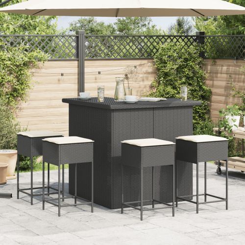 Ensemble de bar de jardin 5 pcs avec coussins noir poly rotin - Photo n°3; ?>