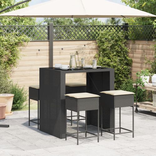 Ensemble de bar de jardin 5 pcs avec coussins noir poly rotin - Photo n°3; ?>