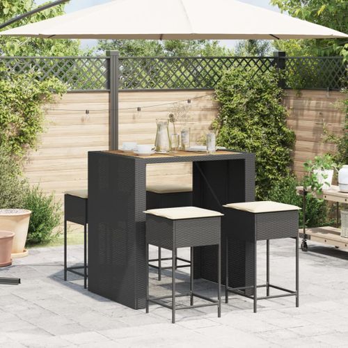 Ensemble de bar de jardin 5 pcs avec coussins noir poly rotin - Photo n°3; ?>