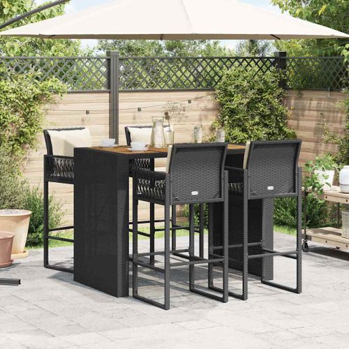 Ensemble de bar de jardin 5 pcs avec coussins noir poly rotin - Photo n°3; ?>