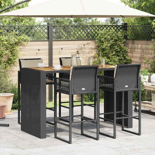 Ensemble de bar de jardin 5 pcs avec coussins noir poly rotin - Photo n°3; ?>