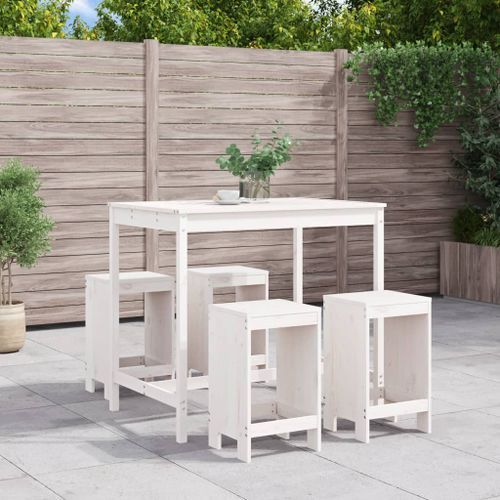 Ensemble de bar de jardin 5 pcs blanc bois massif de pin - Photo n°2; ?>