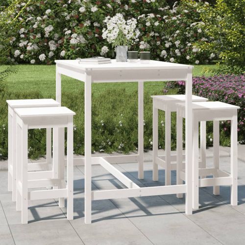 Ensemble de bar de jardin 5 pcs blanc bois massif de pin - Photo n°2; ?>