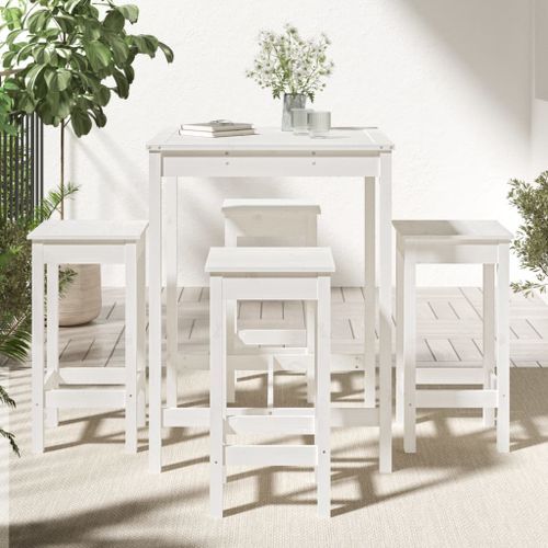 Ensemble de bar de jardin 5 pcs blanc bois massif de pin - Photo n°3; ?>