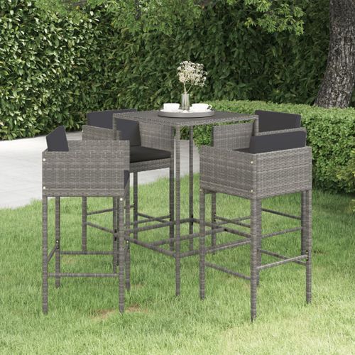 Ensemble de bar de jardin 5 pcs et coussins Résine tressée Gris 18 - Photo n°2; ?>