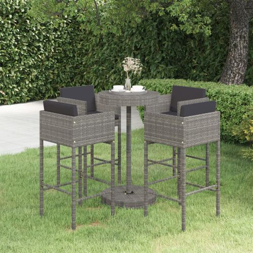 Ensemble de bar de jardin 5 pcs et coussins Résine tressée Gris 16 - Photo n°2; ?>