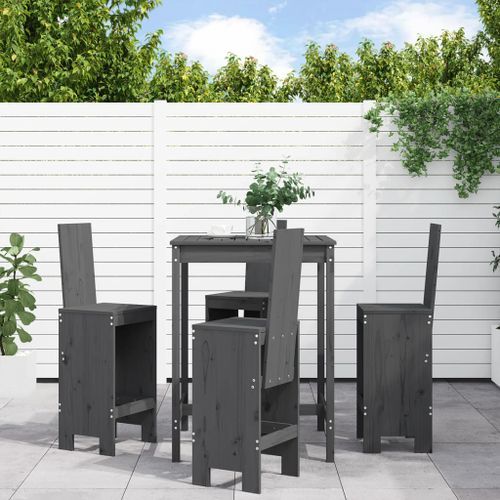 Ensemble de bar de jardin 5 pcs gris bois de pin massif - Photo n°2; ?>