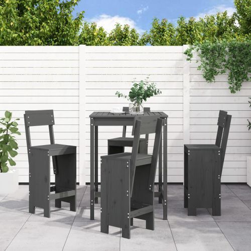 Ensemble de bar de jardin 5 pcs gris bois de pin massif - Photo n°2; ?>