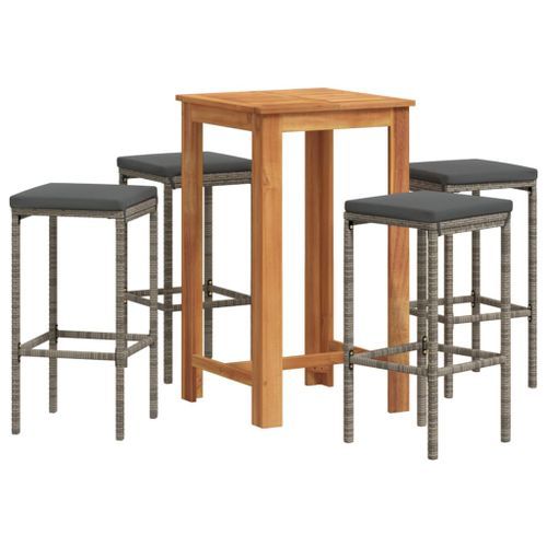 Ensemble de bar de jardin 5 pcs gris bois massif acacia rotin - Photo n°2; ?>