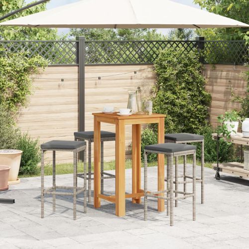 Ensemble de bar de jardin 5 pcs gris bois massif acacia rotin - Photo n°3; ?>