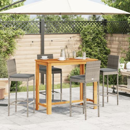 Ensemble de bar de jardin 5 pcs gris bois massif acacia rotin - Photo n°3; ?>