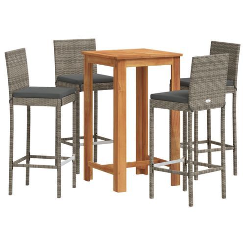 Ensemble de bar de jardin 5 pcs gris bois massif acacia rotin - Photo n°2; ?>