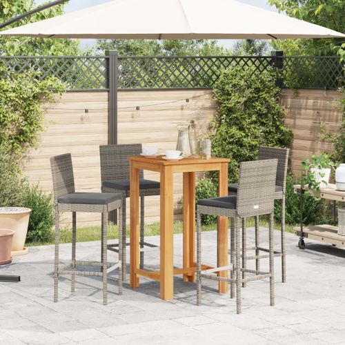 Ensemble de bar de jardin 5 pcs gris bois massif acacia rotin - Photo n°3; ?>