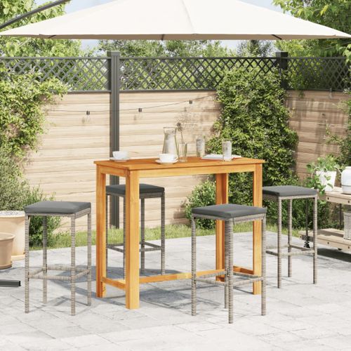 Ensemble de bar de jardin 5 pcs gris bois massif acacia rotin - Photo n°3; ?>