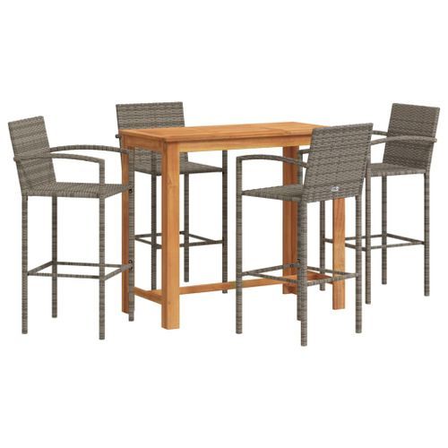 Ensemble de bar de jardin 5 pcs gris bois massif acacia rotin - Photo n°2; ?>