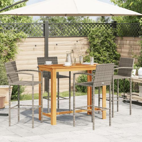 Ensemble de bar de jardin 5 pcs gris bois massif acacia rotin - Photo n°3; ?>