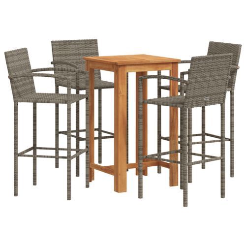 Ensemble de bar de jardin 5 pcs gris bois massif acacia rotin - Photo n°2; ?>