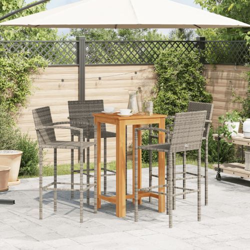 Ensemble de bar de jardin 5 pcs gris bois massif acacia rotin - Photo n°3; ?>