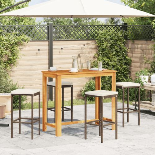 Ensemble de bar de jardin 5 pcs marron bois massif acacia rotin - Photo n°3; ?>